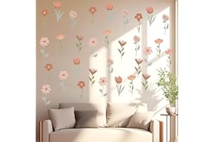 MAXQZIN 12 Sheets / 72 Pcs Flower Wall Decals Boho Wall Stickers Flowers Home Wall Decor Living Room Peel and Stick Aesthetic Murals Wildflower Wall Decal for Bedroom Boho Vinyl Kitchen Wall Murals