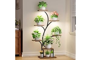 BACEKOLL Support pour plantes d'intérieur avec lampes de croissance, étagère d'intérieur à 7 niveaux, supports d'angle pour plantes d'intérieur, étagères en métal en forme d'arbre pour la maison, la