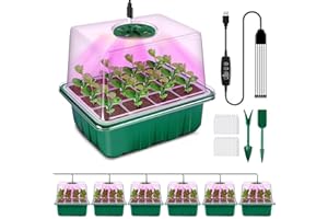 YAUNGEL Zimmergewächshaus Anzuchtkasten mit Pflanzenlampe, 6 Stück Mini Gewächshaus Anzucht Set mit Timing-Controller einstellbare Helligkeit, verdicken Gewächshaus Klein mit erhöht Deckel