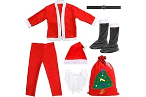AMZJMT Weihnachtsmann-Kostüm für Männer, Nikolauskostüm für Erwachsene mit Kasak, Hose, Gürtel, Hut, Überwurf für Schuhe, Bart und Geschenkbeutel, zu Weihnachten, Karneval, Mottoparty, Hongse