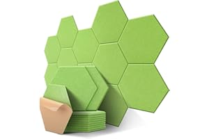 KUCHOOW Sześciokątne płyty akustyczne, samoprzylepne, 12 sztuk, o wysokiej gęstości, pochłaniacze dźwięku, ściany do sufitu, drzwi, dekoracji ścian i obróbki akustycznej, ścięte krawędzie, pianka akustyczna