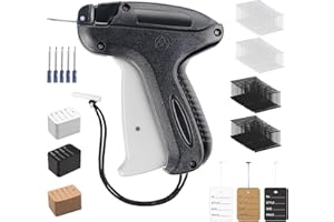 ilauke Pistola de Etiquetado Estándar Negra,Pistola Etiquetadora con 500 Etiqueta Ropa,5000 Púas de Estándar,5 Agujas de Repuesto,Pistola Microstitch para Ropa Calcetines Sombreros Etiqueta Precios