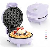 YASHE Mini Waffle Iron 550W Non-stick, Purple | Compact for breakfasts, desserts and snacks; indicator light, cold handle, an