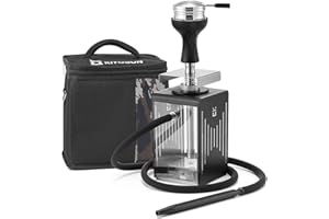 Narghilè set completo di tutto - Kitosun shisha da viaggio portatile con borsa include HMD phunnel ciotola tubo in silicone manico portacenere luce LED e pinze supporti 2 tubi (alluminio)