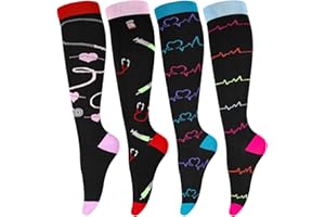 Zuimei 4 Pairs Compression Socks for Nurses 20-30 mmHg Knee High Socks Flight Socks Surgical Compression Socks for Nursing Pregnancy Sports Travel Flight