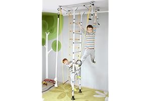 NIRO SPORTGERÄTE NiroSport FitTop M1 Sprossenwand Kletterwand Klettergerüst Turnwand Heimsportgerät mit Klimmzugstange inkl. Turnringe Tau Strickleiter Trapez