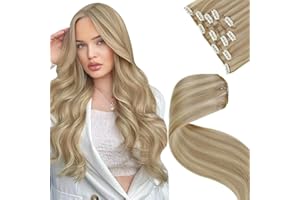 LaaVoo Extension Clip Cheveux Naturel Mélange de Blond Doré et de Blond Moyen 45cm Extension Cheveux Clip Vrais Humain Blonde Double Trame 5pcs 80g Remy #P16/22