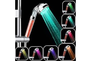Rovtop Douchette salle de bain Douchette à main 7 Couleurs LED Pommeau de douche Haute Pression Economie d'Eau Pulvérisateur et double filtre anti chlore