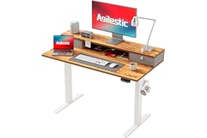 Agilestic Biurko z regulacją wysokości i 2 szufladami, stabilne, elektryczne ustawienie wysokości, ergonomiczne biurko komputerowe do pracy na siedząco i stojąco, 100 x 60 cm, jasnobrązowe