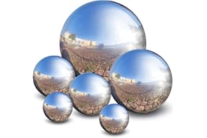 VICASKY 6 Pack Gazing Balls Large Metal Silver Reflective Balls for Garden Decorations