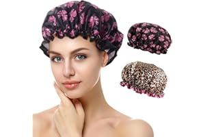 AVAGIAFORU Duschhaube, 2 Stück Wasserdichte Duschhauben, Shower Cap, Duschhaube für Damen, Haarhaube für Die Nacht, mit Elastischem Band, Wiederverwendbare Dusche Kappen für Mädchen Frauen (B)