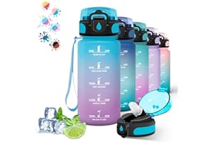 GRSTA Gourde, 500ml Gourde Enfant, Bouteille Paille Anti-Fuite, Bouteille pour Garçon & Fille, Facile à Nettoyer, Bouteille d'eau Graduée avec Slogan de Motivation, pour l'École, Voyage, Bleu-Violet