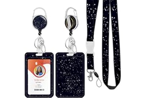 BOUTILON ID Badge Holder mit Lanyard, einziehbare ID Badge Card Holders Abnehmbare Hals Lanyard Strap mit Badge Reel und vertikale ID-Halter für Krankenschwester Studenten (Starry Sky)