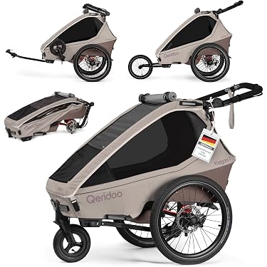 fahrradanhänger mit scheibenbremse Qeridoo Kidgoo 1 Pro Gen 2 Kinderfahrradanhänger | Premium Kinder & Joggerrad | Multifunktionaler Fahrrad Anhänger Gudereit EC-45 Evo Compact Schaltung-12G-Deore Color:Charcoal Grey