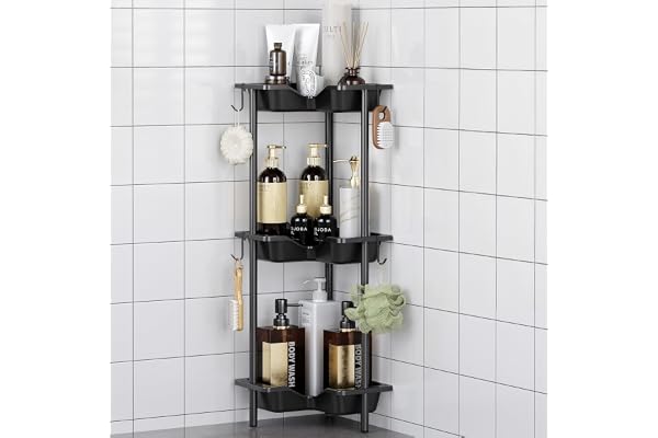 OriwarE Etagere Douche, Etagere Salle de Bain, Porte Savon Douche sans Percage (Noir, 3 Tier)