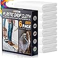 12 x 9 Ft Plastic Drop Cloths (6-Pack) - Disposable Painter's Sheeting & Tarps for Painting, Waterproof Furniture/Couch/Floor Protection