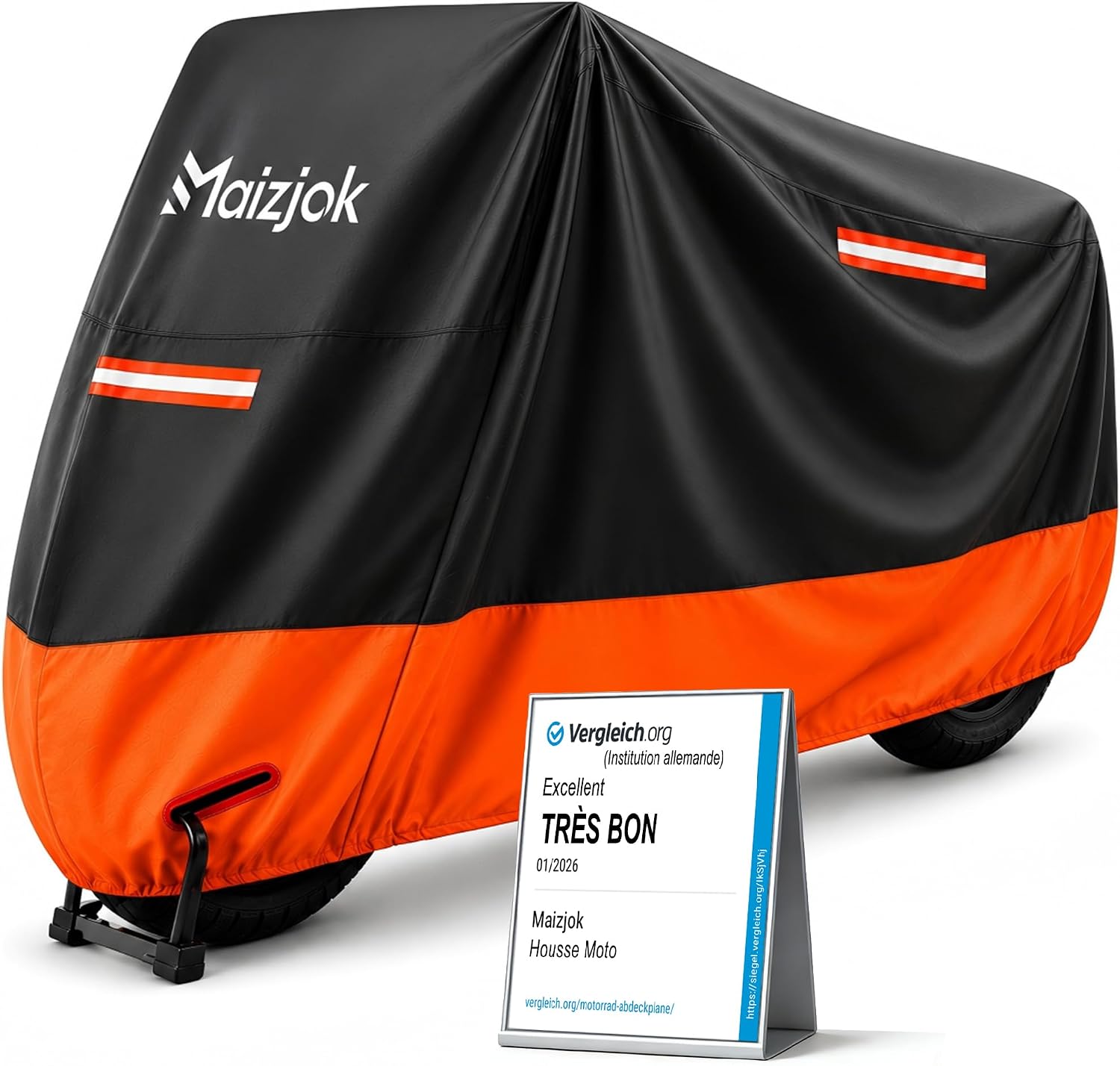 Maizjok® Bache Moto Exterieur Etanche, Housse Moto Impermeable Interieur 210D Protection au Pluie poussière UV Hiver Été, Couverture pour Scooter Mobylette Moto Trail/Street/Scrambler (245x105x125cm)