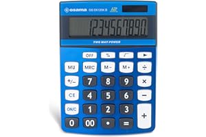 Osama, Metacolor - Calculatrice Bureau à 12 Chiffres + Écran Incliné en Métal, Calculatrice College et Lycee avec Recharge Solaire - Calculette Idéal comme Fourniture et Accessoire Bureau, Bleu