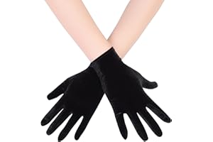 EORUBE Short Opera Velvet Gloves for Women 1920s Flapper Stretchy Wrist Length Banquet Gloves Tea Party Halloween Costume Gloves