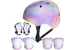 Basumee Kids Helmet and Pads Set Age 3-8 Years Kids Skateboard Helmet Knee Pads Elbow Pads Wrist Pads for Roller Scooter Cycling Skating