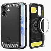 Spigen iPhone 17 ile Uyumlu MagSafe Kılıf Rugged Armor Mag Fit &Uuml;st D&uuml;zey Koruma Siyah Karbon Kapak - ACS09975 (Spigen TR Gara