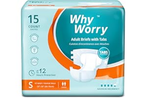 WHYWORRY Couches Adultes pour Incontinence Grave, Changes Complets pour Homme et Femme, Culotte Absorbante Jetables pour Fuite Urinaire, Contrôle des Odeurs, Unisexe, Taille S, 15 Unités