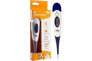 THERMOMETER WORLD Termometro digitale per animali domestici, per proprietari di animali, cani, gatti, cavalli, veterinari, sonda di temperatura flessibile, include tabella veterinaria Hobdays