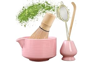 HOSPAOP Matcha Tee Set, Matcha Besen Set mit Matcha Schneebesen, Besenhalter, Matcha Schale aus Keramik, Teelöffel, Matcha Sieb, Japanisches Zubehör für die Matcha-Zeremonie, Rose