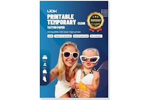 UIOK Carta del Tatuaggio per la Stampa, Carta Transfer Tatuaggio Temporaneo A4X5 fogli Trasparente Lamina per Tatuaggi Fai da Te per la Stampante a Getto D'inchiostro/Stampante Laser