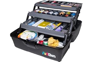 ArtBin 6893AG 3 Fächer für Kunstbedarf, tragbarer Organizer für Kunst-und Bastelarbeiten, mit herausnehmbaren Ablagen, [1] Kunststoff-Aufbewahrungsbox, grau/schwarz, 0, Three Tray