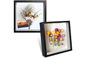 TESYEUX 2 Pezzo Cornice 3D Profonda Cornice 20 x 20 cm Cornici in legno per Foto per Oggetti fino a 3 cm,Riempire Cornici di Forma Quadrata Per Decorazioni,Biglietti,Fiori,Souvenir,Quadri con Diamanti-Nero