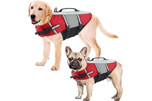 ALAGIRLS Chaleco salvavidas para perro, chaleco de seguridad ajustable para perros para piscina, natación, barco, traje de baño Ripstop, chaleco de flotación de agua con asa de rescate, chaleco