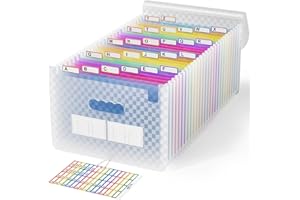 ABC life Cartella Portadocumenti Espandibile A4,26 Tasche Cartellina Porta Documenti con Motivo a Griglia, Organizzatore Da Scrivania, Multicolore Fisarmonica Faldoni per Ufficio Scuola Casa(Blu)