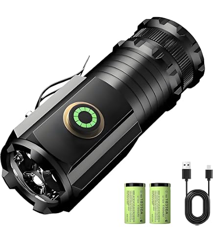 WESLITE XHP50 Taschenlampe | 5000 Lumen, Aufladbar | Mit Stromanzeige & Sicherheitshammer