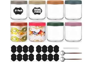 Hisredsun 8 Pack 300ml Overnight Oats Jars With Lids, 10oz Glass Mason Jars, Wide Mouth Glass Food Storage Containers for Yogurt Spice Snacks Sugar