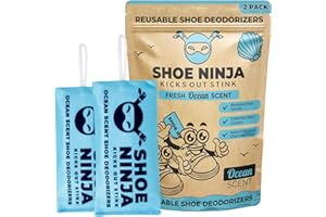 ELLIS HARPER Shoe Ninja Shoe Deodorizer - Shoe Odour Eliminator with Activated Charcoal, Versatile and Reusable Deodoriser Bags for Shoes, Football Boot Deodoriser and Shoe Smell Remover, Great for Sports - 2 Pack