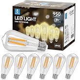 Aigostar E27 LED Bulb with Filament,Warm White 2700K,8W(Equivalent to 69W),950 Lumens,Non-Dimmable,Decorative Bulbs,Pack Of 6