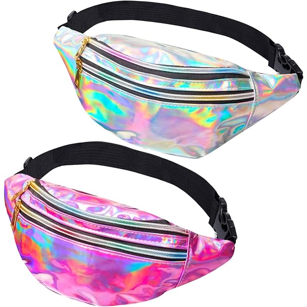 Marsupio Donna Paillettes Viola - Borsa Banana Anni 90, Metallica, 3 Scomparti Per Festival E Viaggi