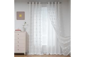 MYSKY HOME Tende oscuranti per cameretta dei bambini, set da 2 pezzi, con occhielli, colore bianco, a doppio strato, opache, con divisori in voile, 240 x 132 cm, colore: bianco