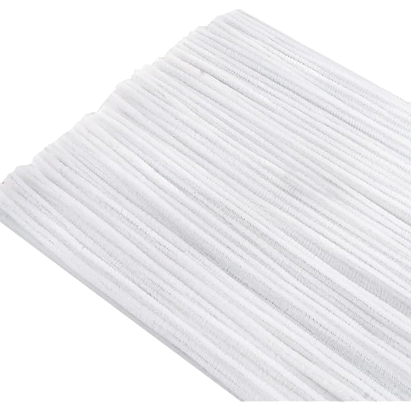Lot de 100 cure-pipes - Fil chenille blanc - 6 mm x 30 cm - Fil de nettoyage de pipe pour artisanat, bricolage, projets d'artisanat, fil chenille - Pour bricolage et décoration