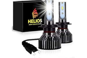 HELIOS HEADLIGHTS HELIOS H7 Headlight Bulbs Led 18000 LM Super Bright Fan Cooling All In One Cool White Conversion Kit Hi/Lo (DC 9-30V) 6000K (36W x2) 30,000Hours over 200% Brighter, Braided Cable