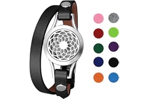 OIDEA Bracciale Acciaio Inox Albero della Vita Cavo, Nuvole, Girasoli Magnete Rotondo Aperto Olio Essenziale Aromaterapia Cornice per Foto in Pelle Braccialetto 10 Pezzi Cotone Nero Argento Oro Rosa