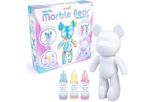 abeec Pastel Marble Bear Pouring Kit | DIY Paint Pouring Craft Set for Kids Age 8+ | Creative Art Project with 23cm Bear, Pastel Paints and Tools | Fun Birthday Gift for Girls and Boys