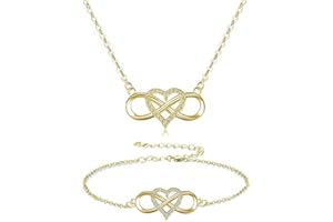 BFACCIA Ensemble de Bijoux Collier Bracelet Amour Infinity Parures de Bijoux pour Femmes Coeur Infinity en Forme de Coeur Pendentif Collier Chaîne Bijoux Set Cadeaux pour Votre Amoureux
