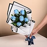 FlowerAura Premium Fresh Live Flower Bouquet of 6 Blue Painted Roses In Designer Paper Gift For Birthday | Anniversary | Roma