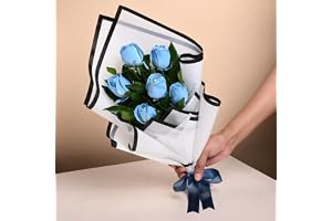 FlowerAura Premium Fresh Live Flower Bouquet of 6 Blue Painted Roses In Designer Paper Gift For Birthday | Anniversary | Love | Home Decor | Fathers Day Gift For Dad (Same Day Delivery)
