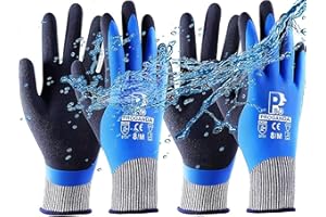 PROGANDA 2 Paar Wasserdichte Arbeitshandschuhe Gartenhandschuhe für Männer und Frauen, Double Latex beschichtet Grip Schutzhandschuhe für Garten Hof im Freien arbeiten