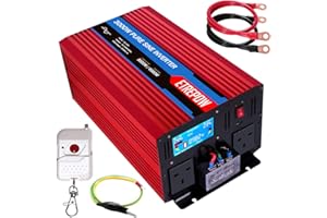 ETREPOW 3000w Pure Sine Wave Power Inverter 24V to 240V / 230V Converter with LCD Display, 2 AC Sockets,USB Port,2 Fans and Wireless Remote Control Off-Grid Inverter 6000 Watt Peak - Red Aluminum Body