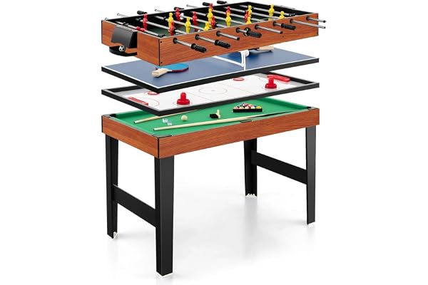 COSTWAY Multi spelbord, 4-i-1 bordsparagare med biljard, airhockey, bordtennis, multifunktionellt bord bordsfotboll med tillbehör, kickbord för lekrum, fest, barer, 125 x 97 x 83 cm
