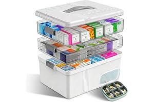 Starward 3 Étages Boite Pharmacie, Boite Rangement Medicament, Pharmacie Rangement avec Plateau Amovible, Armoire avec Petit Pot Médicaments (Blanc)